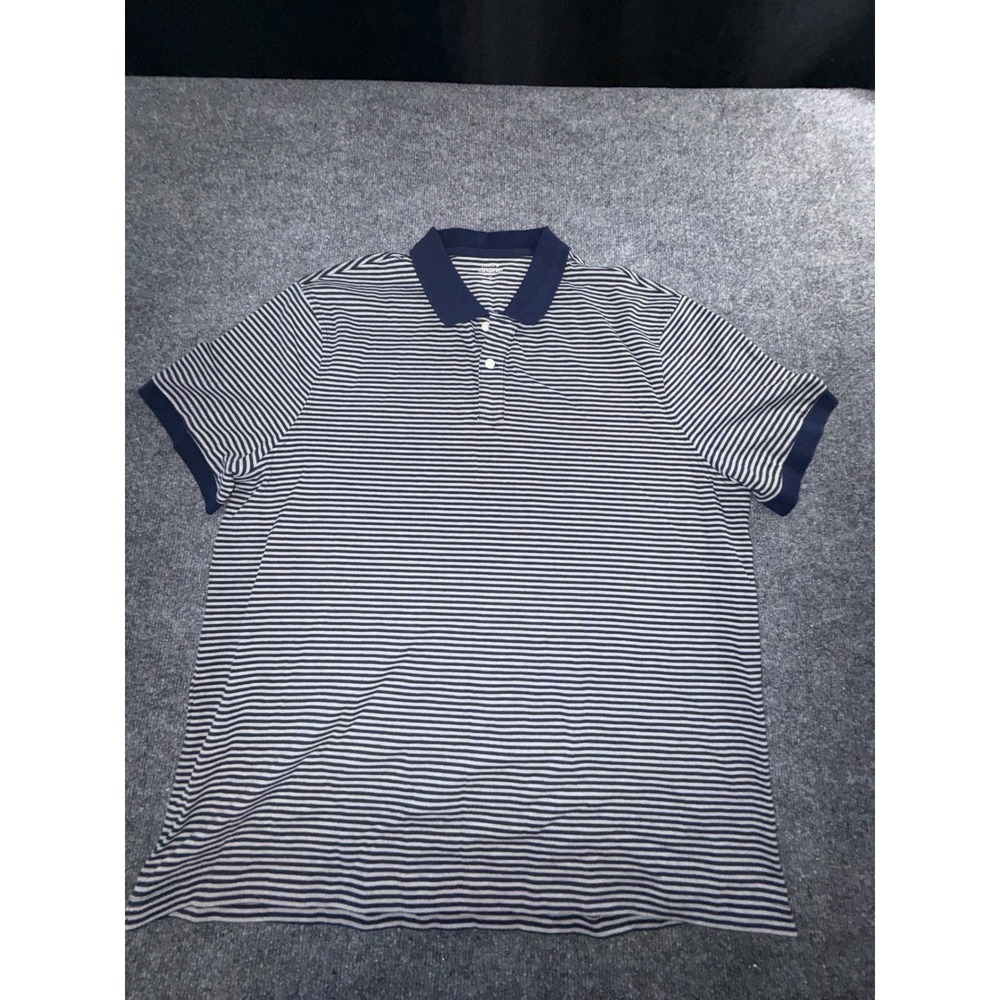 J.Crew Flex Pique Polo Mens XXL Untucked Navy White Striped Short Sleeve BR854